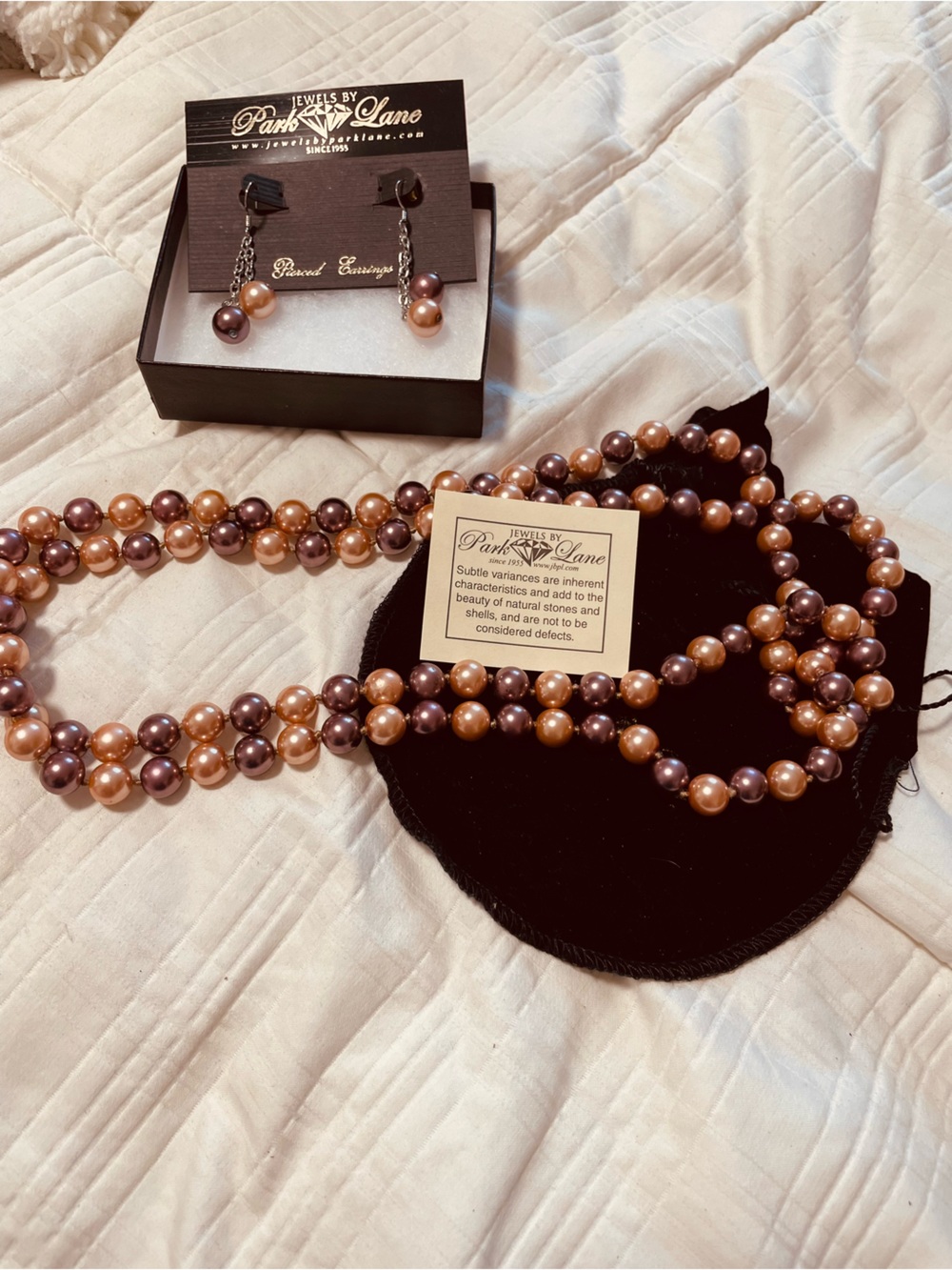 Park Lane Brown and Purple Pearl Multi-Strand Necklace with Matching Earrings